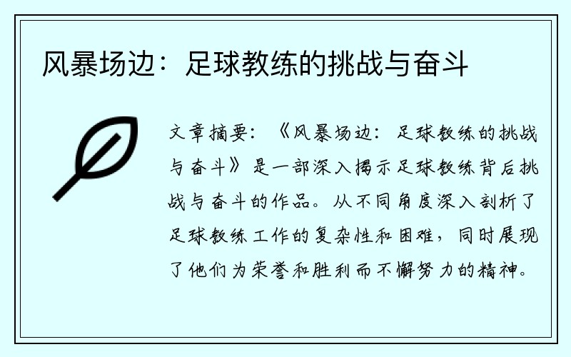 风暴场边：足球教练的挑战与奋斗